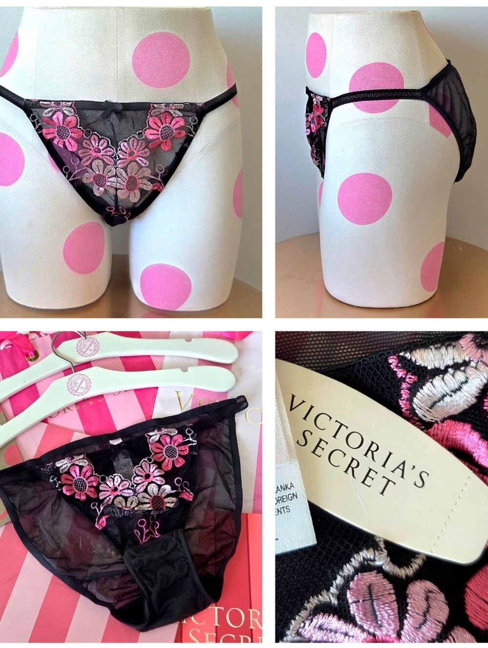 Victoria's Secret VTG Very SexyBlack Sheer Floral Embroidered Bikini Panty NWT